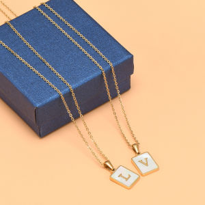 BESFOME 18K Gold High Quality Titanium Steel Square Shell 26 Letter Pendant Necklace