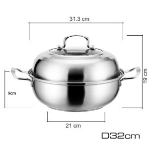 <Inox304> Bộ nồi lẩu hơi nồi hấp đa năng với đáy 3 lớp thân bằng inox 304 kích thước 30cm và 32cm.