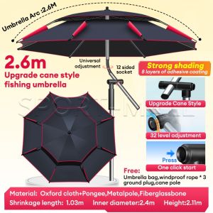 SPORT 2.6M Big Fishing Umbrella Adjustable Payung Mancing Beach Rainproof Sun Shade Payung Besar Camping Patio Umbrella