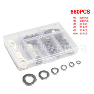660/800Pcs Flat Washer M3 M4 M5 M6 M8 M10 Flat Washer Plain Gasket Spacers Kit Metal Work Steel Washers Assortment Set Value Kit