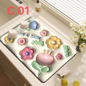 𝓓𝓦 Cartoon Floral 3D Visual Bath Mat Napa Leather Absorbent and Non-Slip Foot Pad Soft Wear-Resistant Bathroom Mat Shower Room Door Mat