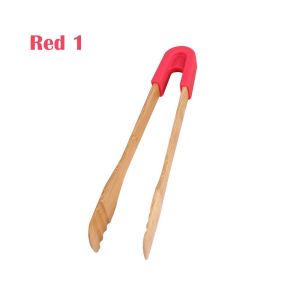 HUANG Wooden Bamboo Snack Silicone Handle Clamp BBQ Toaster Tongs Kitchen Tools Cooking Utensils Food Clip