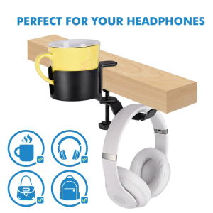 Aluminum Alloy Headphone Holder Metal Earphone Stand Swivels 360 Degrees Cup Holder Headset Hook Clamp 2 in 1 Space-sa