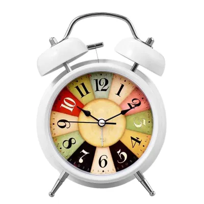 ★SG Ready Stock★Vintage Style Double Bell Metal Alarm Clock with Colorful Retro Dial - Silent Sweep Bedside Time Keeper for Students & Kids