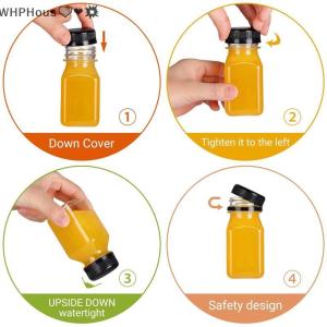 WP💓💛💖 Drink Container 4Pcs Juice Bottles 120ml Empty Clear Coffee Milktea Square Plastic Bottle With Lid