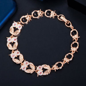 SEQUITO Thiết Kế Mạ Vàng Bạc Full Micro Paved Lấp Lánh AAAAA Zircon Lập Phương Trang Sức Hình Con Cú Chạm Khoét Vòng Đeo Tay Hàng Ngày Nữ Dự Tiệc Vòng Đeo Tay B190