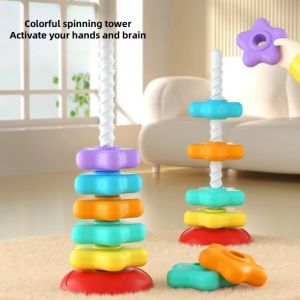 BANZU Hình vuông không đều THÁP CẦU VỒNG xoay THÁP CẦU VỒNG Đồ chơi Montessori Đồ chơi bu lông vít xoay Đồ chơi học tập cho trẻ em Giáo Dục Sớm THÁP CẦU VỒNG xếp chồng Gitfs sinh nhật