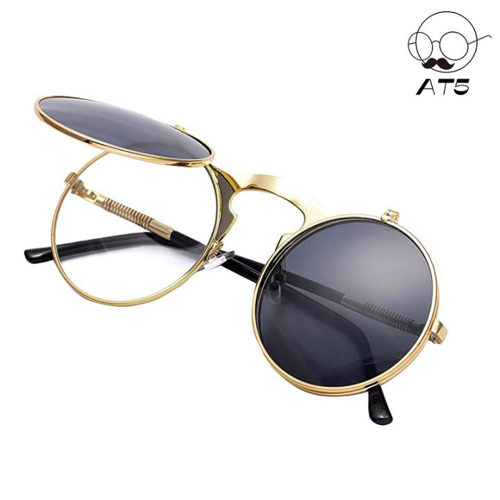 Vintage Steampunk Flip Sunglasses Retro Shades For Men Round Metal Frame  Sun Glasses for Men Women Circle Glasses