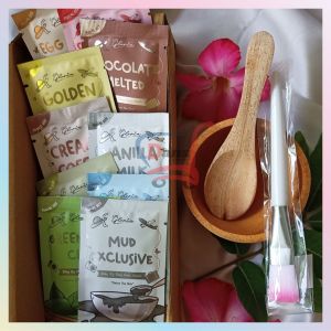 Dans Corners -  Paket Lengkap Hampers Masker Organik Lea Gloria 10g Mangkok Kayu Kuas - Gift Box Set Masker Organik - Paket Masker Varian Lengkap Mangkok Kayu Kuas Terlaris Termurah BPOM Cod