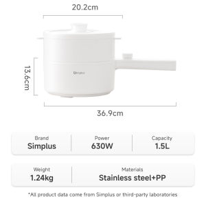 Simplus 2L Electric Cooker 730W Quick Heating Non-Stick Surface Power-Off  Protection Easy To Clean Steamer Multicooker Portable Frying Pan Soup Pot