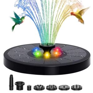CEMOMEF LED Colorful Light Fountain Water Pumps Floating Energy-saving Bird Bath Fountain Plants Watering Kit with 7 Nozzles Solar Fountain Light Garden Decoration