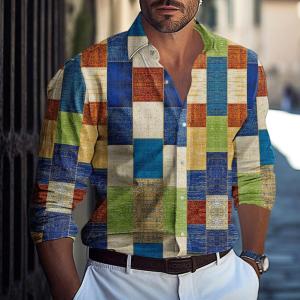 ZEEMIN Patchwork Long Sleeve Shirts Autumn 3d Printed Mens Shirt Vintage Street Man Clothing Loose Oversized Shirt For Men Streetwear