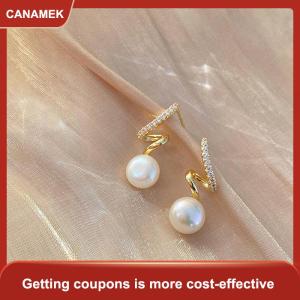 【CANAMEK】 1 đôi bông tai ngọc trai thời trang lấp lánh phong cách Hàn Quốc cho nữ bông tai đính đá trang sức đơn giản phụ kiện trang trí dành cho quý cô