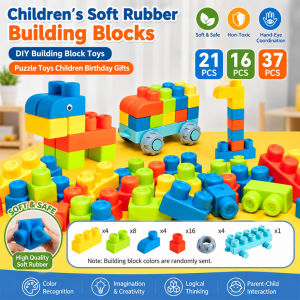 Soft Rubber Building Blocks Set Non Toxic DIY Stackable Puzzle Bricks Toddler Learning Toy Gift