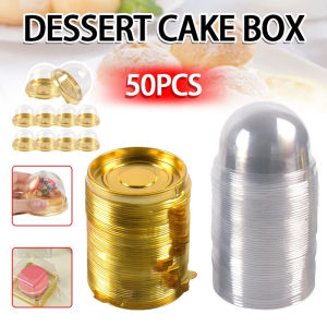 50pcs Round Plastic Gold Cupcake Holders Egg-Yolk Puff Mooncake Packing Box Muffin Container Baking Box