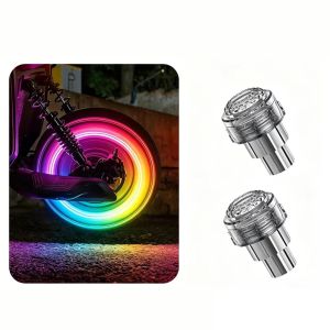 FLEURS 2Pcs Single/Seven Colors Tire Valve Caps Light Waterproof Motion Sensor LED Neon Flash Lamp Atmosphere Light Easy Installation Motorcycle Tire Valve Light Car Accessories