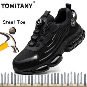 TOMITANY Mens Lace Up Low Top Safety Shoes Anti-Piercing Anti-Smashing with Rotating Button Breathable Contrast Mesh for Outdoor Work & Casual Comfort Steel Toe Workboots