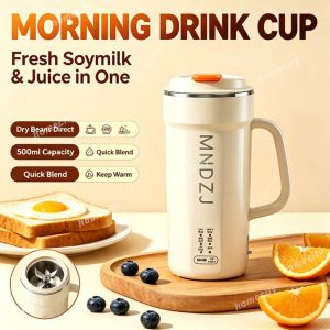 Small 500ML Soy Milk Maker 4 Blade Smooth Grind Filter Free 9H Timer Light Travel Juicer Household Hot Drink Device