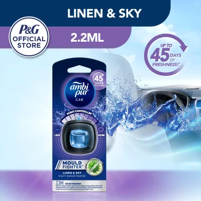 Ambi Pur Air Freshener Linen & Sky Car Mini Clip 2.2ml (Ambipur car auto odor eliminator perfume pewangi kereta)