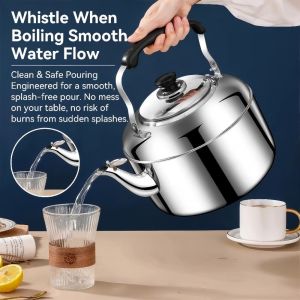 VALUEPULSE Large Diameter Spout Whistling Teapot Anti Burn Handle Stainless Steel Water Heating Kettle Durable Eco Friendly Tea Kettle Water Boiling