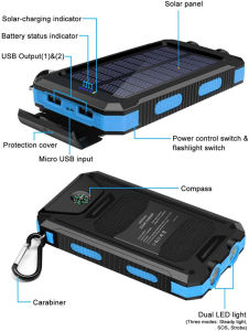 20000mah Compass Solar & USB Power Bank Waterproof External Charger with 2 USB Ports Compass Led Light Portable Drop-proof High-capacity Mobile Fast Charging Power Bank 太阳能充电宝 移动电源