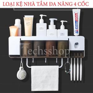 Kệ nhả kem đánh răng tự động Renai kèm cốc xúc miệng - Kệ nhà tắm đa năng dán tường để dầu gội sữa tắm - Kệ để đồ dùng nhà tắm - Bộ kệ 4 cốc/ 3 cốc/ 2 cốc - Kệ treo bàn chải - kệ nhà vệ sinh