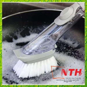 Bàn Chải Cọ Rửa Chén Bát Xoong Nồi Cây Cọ Chà Rửa Nồi Xoong 2in1 Có Chỗ Đựng Nước Rửa Chén