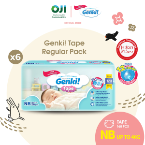 [6 PACKS] Genki! Regular Tape Diapers Baby - Size NB (28s)/S (28s)/M (24s)/L (20s)/XL (18s x 6 Packs)