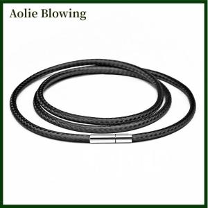 Aolie Black Wax Leather Cord Stainless Steel Rotary Clasp Necklace Choker Rope Jewelry