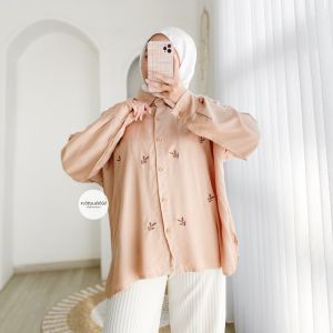KANZIA SHIRT - FLOTTILICIOUS / kemeja katun twill bordir / big size / oversize batwing / atasan hijab ootd style / baju murah / casual cewek