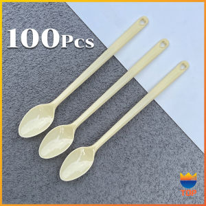 Top ช้อนพลาสติก 100ชิ้น ช้อนตักของหวาน ไอสครีมแบบใช้แล้วทิ้ง Plastic spoon
