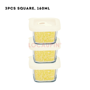 Portable Borosilicate Glass 3pcs Baby Food Container with Food Grade Silicone Lid Round and Square Shape Sealed Storage