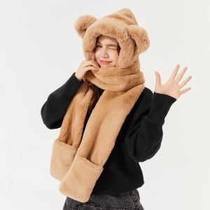 Ohsunny Mũ Lông Thỏ Kiêm Khăn Choàng Cổ 3 Trong 1 Thời Trang Mùa Đông Ấm Áp