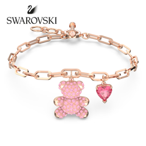 สร้อยข้อมือเพชรสีชมพูเท็ดดี้หรูหรา SWAROVSKI สร้อยข้อมือแฟชั่นสตรีเงินสเตอร์ลิง S925