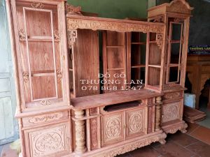 Tủ Tivi 2 Tầng Mẫu Thông Mai Cúc Trúc Tủ Gỗ Hương ĐáKích Thước Ngang 260 Cao Lên 217 Sâu 48 Tủ Hoàn Thiện Pu