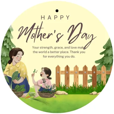 ป้ายห้อยวันแม่ (Happy Mothers Day) ทรงกลม ขนาด 5 cm.[50 ชิ้น] พร้อมเชือก ป้ายห้อยของขวัญวันแม่ /ของชำร่วย สุดมินิมอล