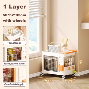 Foldable Storage Cabinet Plastic Books Snack Storage Trolley With Pegboard Organizer & Wheels