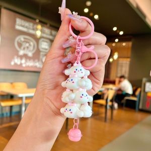 Kawaii Kuromi Melody Cinnamoroll Hellokitty Pompom Purin Keychain Sanrio Animal Series School Bag Charm Cartoon Key Ring Pendant