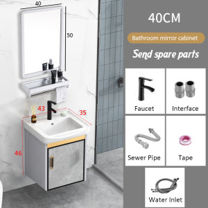 HT 40 cm Aluminum alloy bathroom cabinet set mirror box round mirror square mirror basin sink