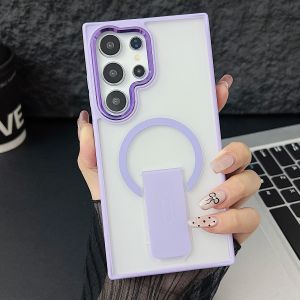 Kisscase với chân đế invisable đứng vỏ điện thoại mờ cho Samsung S24 S23 Ultra S24 cộng với MagSafe không dây sạc Frosted cứng PC chống rơi vỏ lưng chống sốc cho Samsung S24 S23
