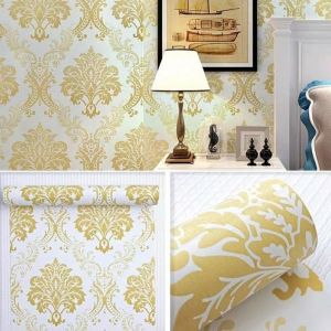 Wallpaper Dinding +/-8m +/-4.5m 1m Putih BATIK GOLD Elegan Sticker Tembok Kamar Tidur Ruang Tamu