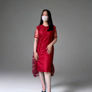 Dress Pesta Korean Style Dress Brukat Tile Mutiara Midi Dress Kondangan Mewah Heyon zh