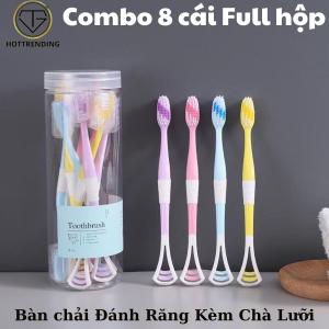Combo 8 Bàn Chải Đánh Răng 2in1 Kèm Dụng Cụ Cạo Lưỡi Đa Năng Đầu Lông Bàn Chải Mềm MịnChông Trượt