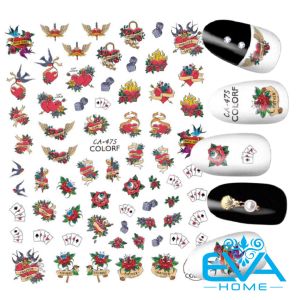 Sticker Dán Móng Tay 3D Dạng Decal Dán Chống Nước Hoạ Tiết Hình Tatto Cổ Điền Vintage Mom Heart CA475
