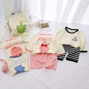 ชุดเสื้อผ้าเด็กที่บ้านผ้าฝ้ายฤดูร้อนใหม่ชุดนอนเด็กเสื้อผ้าเด็กที่บ้านเสื้อผ้าเด็กผู้หญิงเครื่องปรับอากาศเสื้อผ้าเด็กเสื้อผ้า