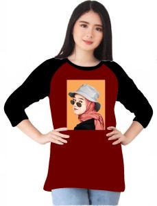 Kaos Atasan Wanita Lengan 3/4 sablon CEWEK HIJAB TOPI DTF warna 3/4 warna/ Kaos raglan Wanita/ Kaos Cewek/ Kaos Oblong/ Baju Kaos Tshirt/ Tshirt wanita/ Tshirt cewek