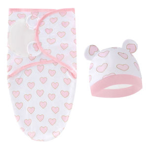 2 Pcs/ Set Baby Swaddle with Hat Baby Anti-startle Jumping Swaddling Cloth Wrap Kain Balut Bayi 婴儿襁褓巾