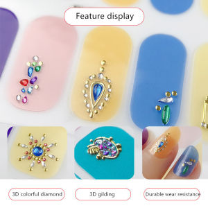 3D Vision Fingernail Stickers Waterproof Exquisite Tearable Durable Nail Wrap Beautiful Girl Party Style Fasion Bronzing Embossed Three dimensional Nail Art Diamond Gem Colorful Gradient DIY Sticker