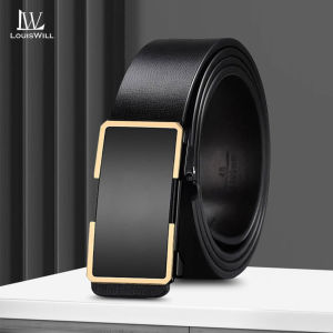 LouisWill Mens Belt Men Fashion Business Belt Genuine Leather Belt Second-layer Cowhide Automatic Buckle Belts Brand Luxury High Quality Strap Leisure Casual Belt Male Waistband for Men