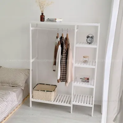 [ GỖ CAO SU ] Tủ quần áo lắp ráp kiểu hàn quốc 47wood - Kệ treo quần áo đa năng